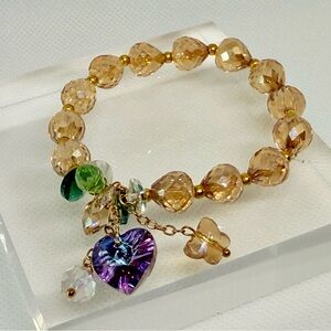 Elegant Gold and Purple Heart Charm Bracelet